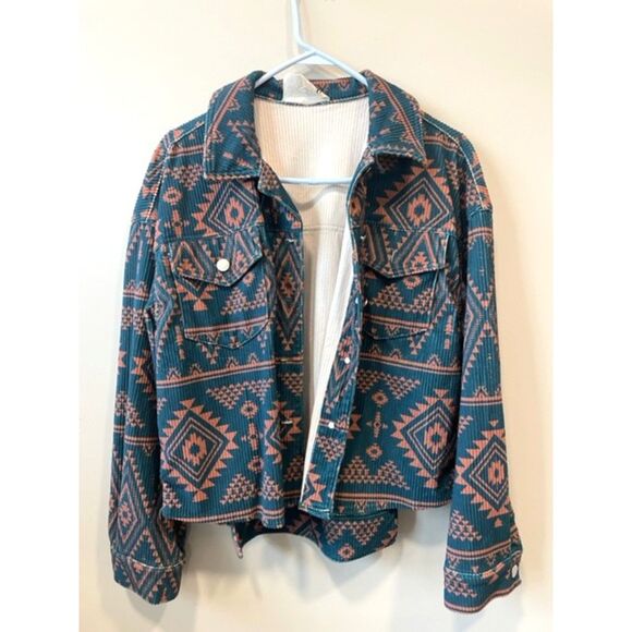 Dusty Corduroy Teal Sunset Aztec Western Jacket Women's Sz S - Picture 2 of 12